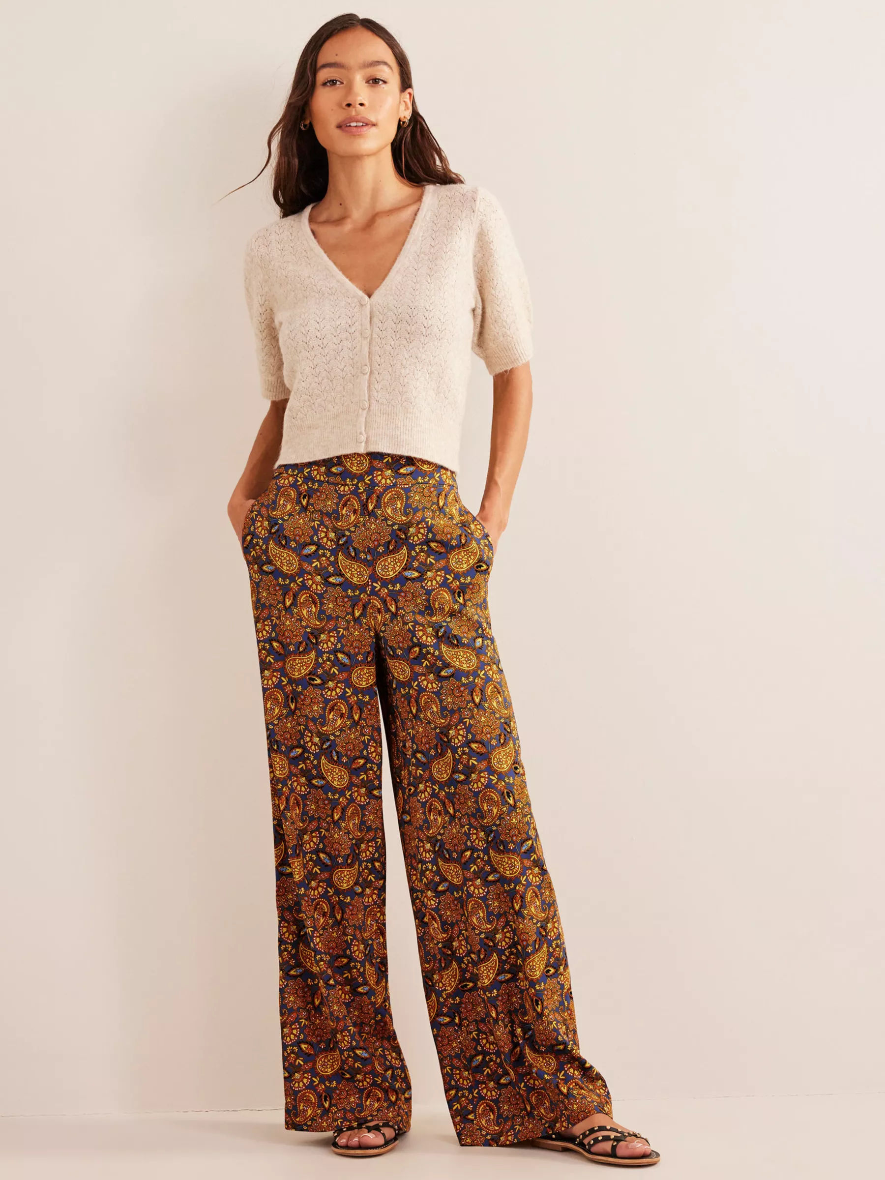 Kew Wool Trousers - Camel and Pink Prince of Wales | Boden UK