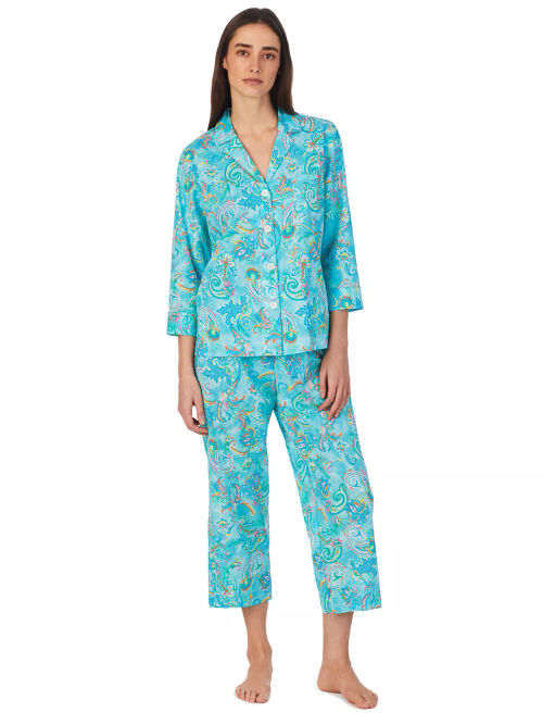 Lauren Ralph Lauren 3/4 Sleeve Floral Print Pyjamas, Turquoise/Multi, £109.00