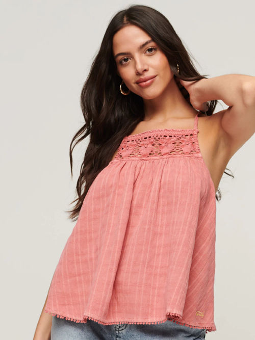 Monsoon Embroidered Cami Sleeveless Top, White/Pink at John Lewis