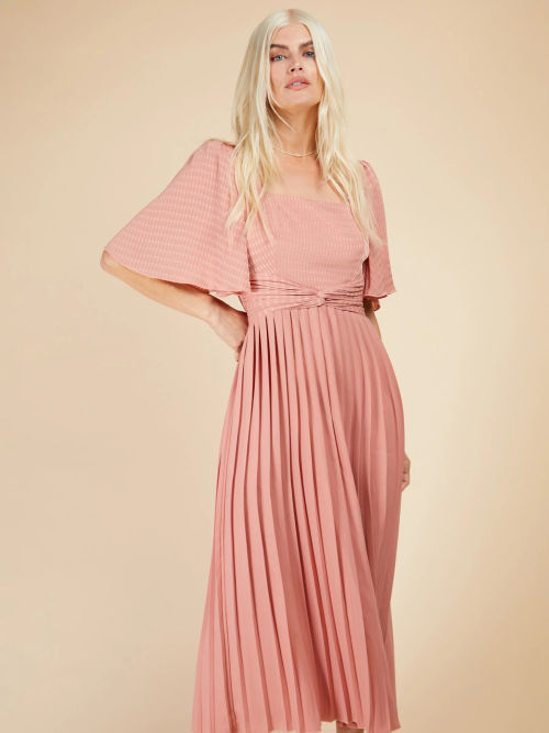 Jolie Moi Chailee Floral Mesh Midi Dress, Dusty Pink at John Lewis &  Partners