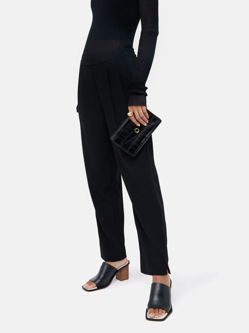 Jigsaw Stretch Leather Leggings, Navy at John Lewis & Partners