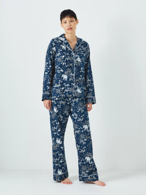 John Lewis Snowflake Velour Pyjama Set, Navy/Silver at John Lewis