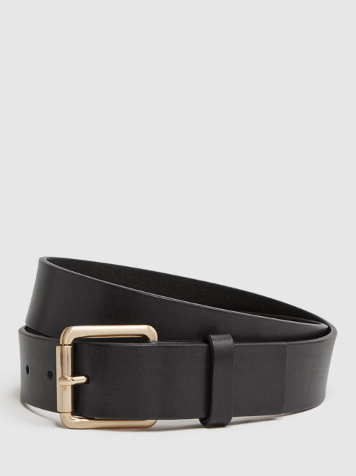 Reiss Bailey Skinny Leather Belt, Black at John Lewis & Partners