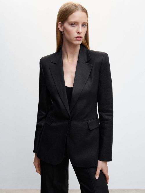 Mango Charlotte Houndstooth Blazer, Black at John Lewis & Partners