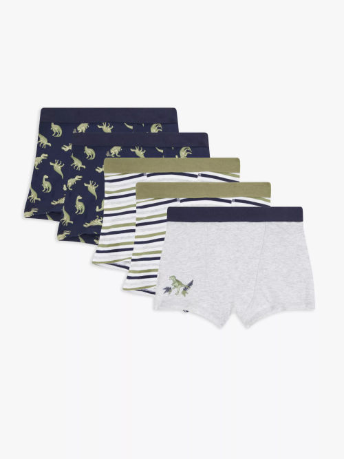 John Lewis Kids' Shark Crocodile & Stripe Trunks, Pack of 5, Blue