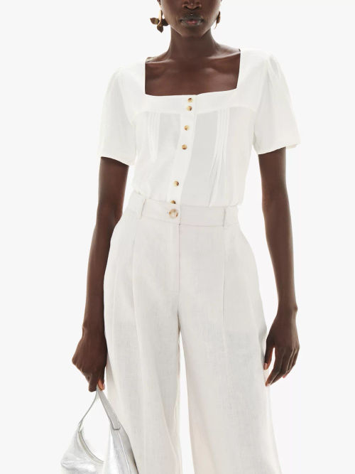 Whistles Lily Square Neck Blouse, White, £79.00