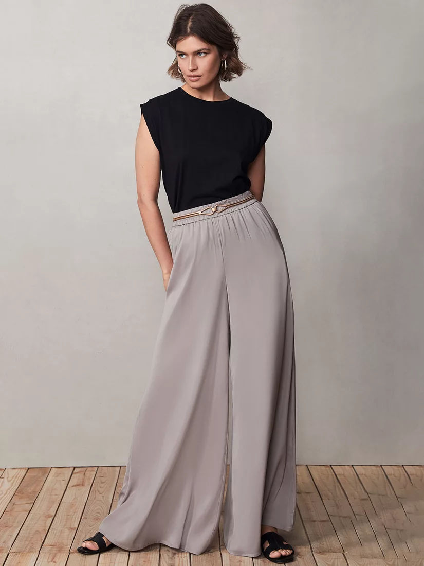 Paris Satin Wide Leg Trouser  Midnight  WYSE London