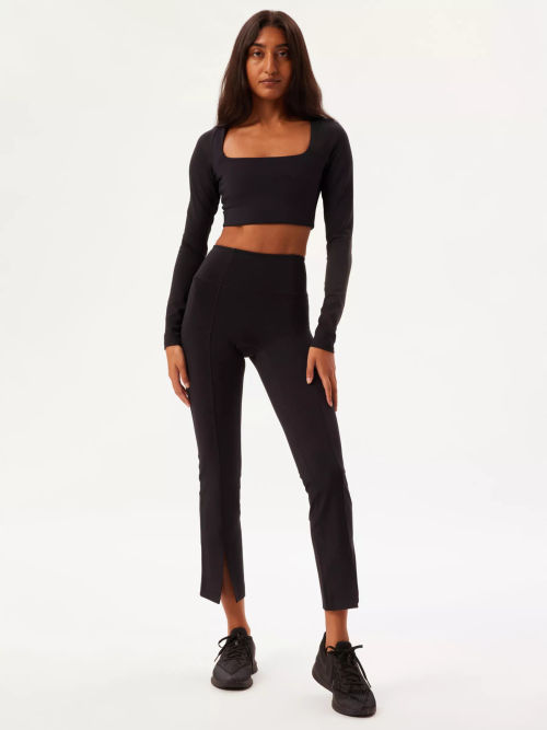 Mango Amy High Waist Split Hem Leggings, Black, Compare