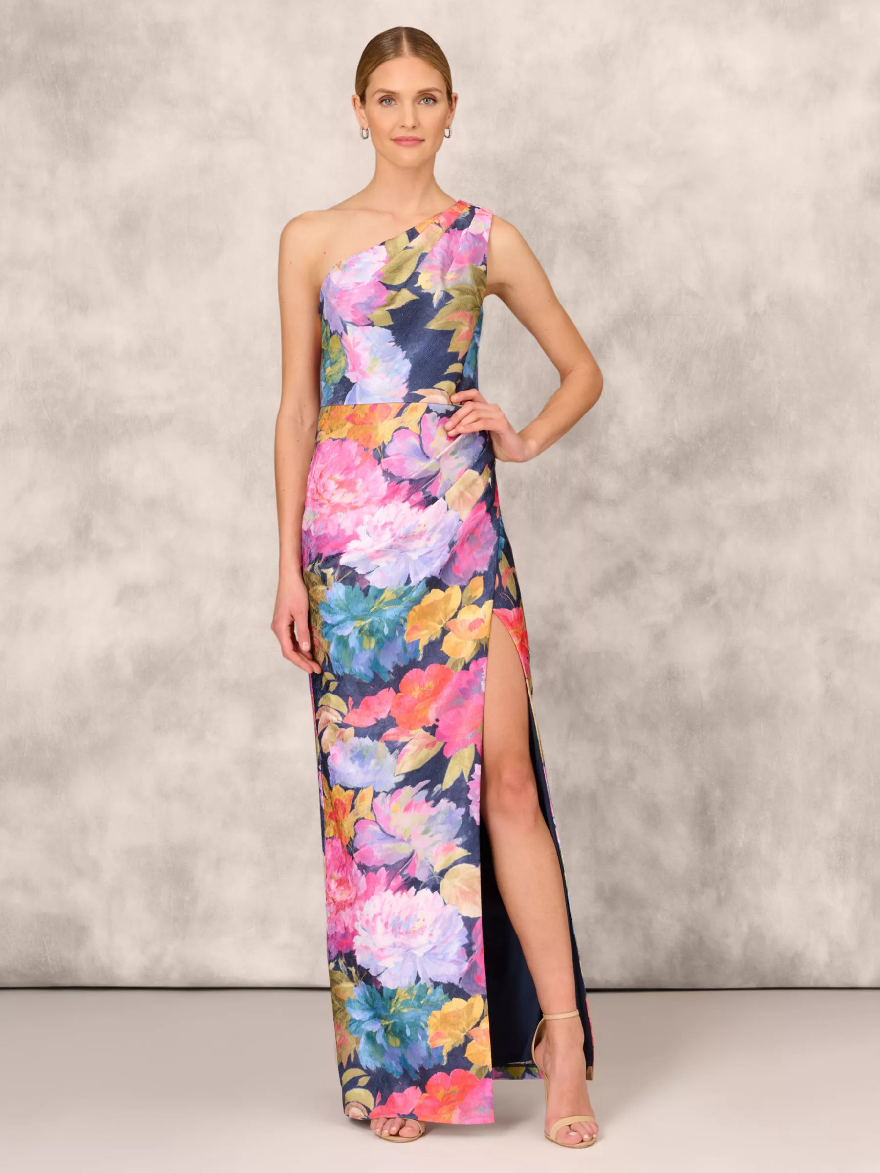 Aidan Mattox by Adrianna Papell One Shoulder Cocktail Dress Navy