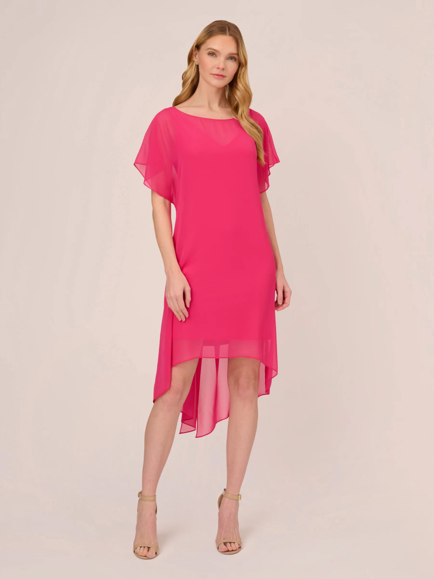 Adrianna Papell Chiffon Dip Hem Dress Cabaret Pink 99.00