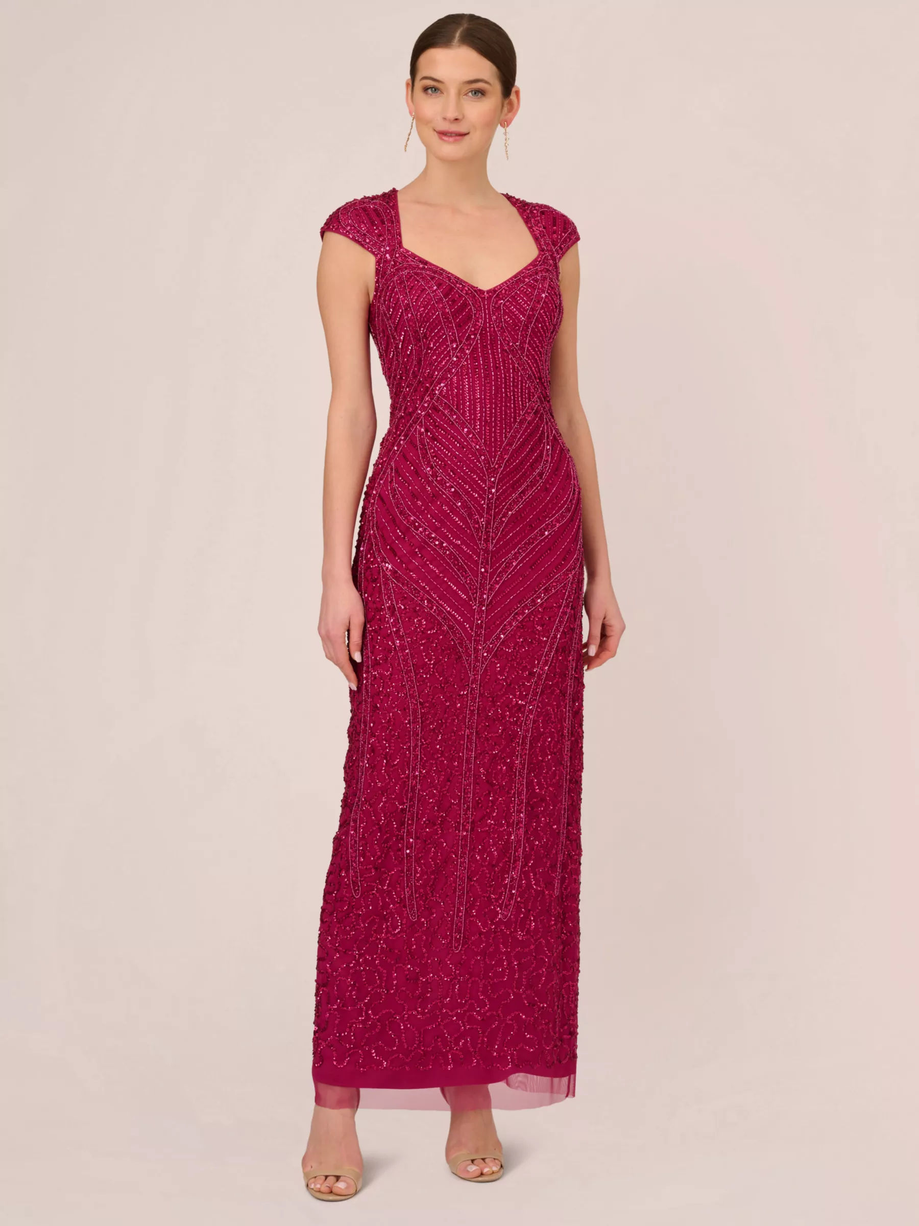 Adrianna Papell Beaded Column Gown Dress Magenta 349.00