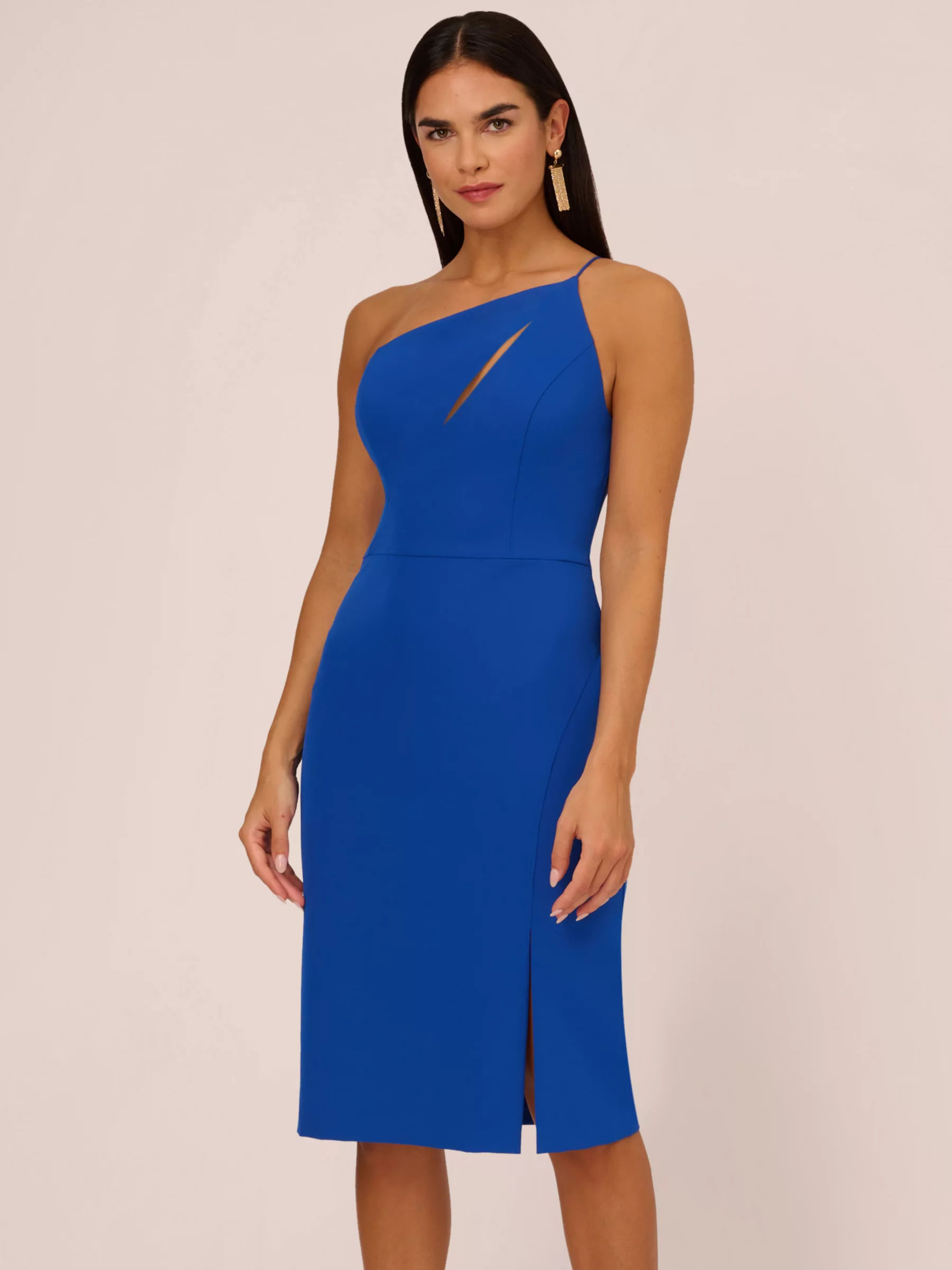 Aidan by Adrianna Papell Knit Crepe On Shoulder Dress Royal