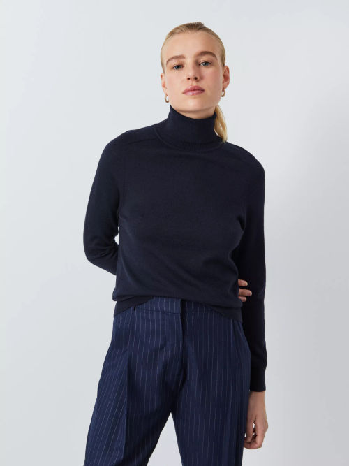 John Lewis Extra Fine Merino Wool Roll Neck Jumper, Navy at John