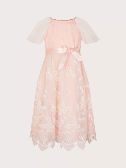 Monsoon Kids' Lace Ruffle Dress, Pink at John Lewis & Partners