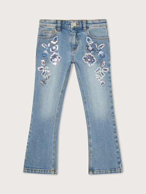 Sequin Embroidered Flare Jean