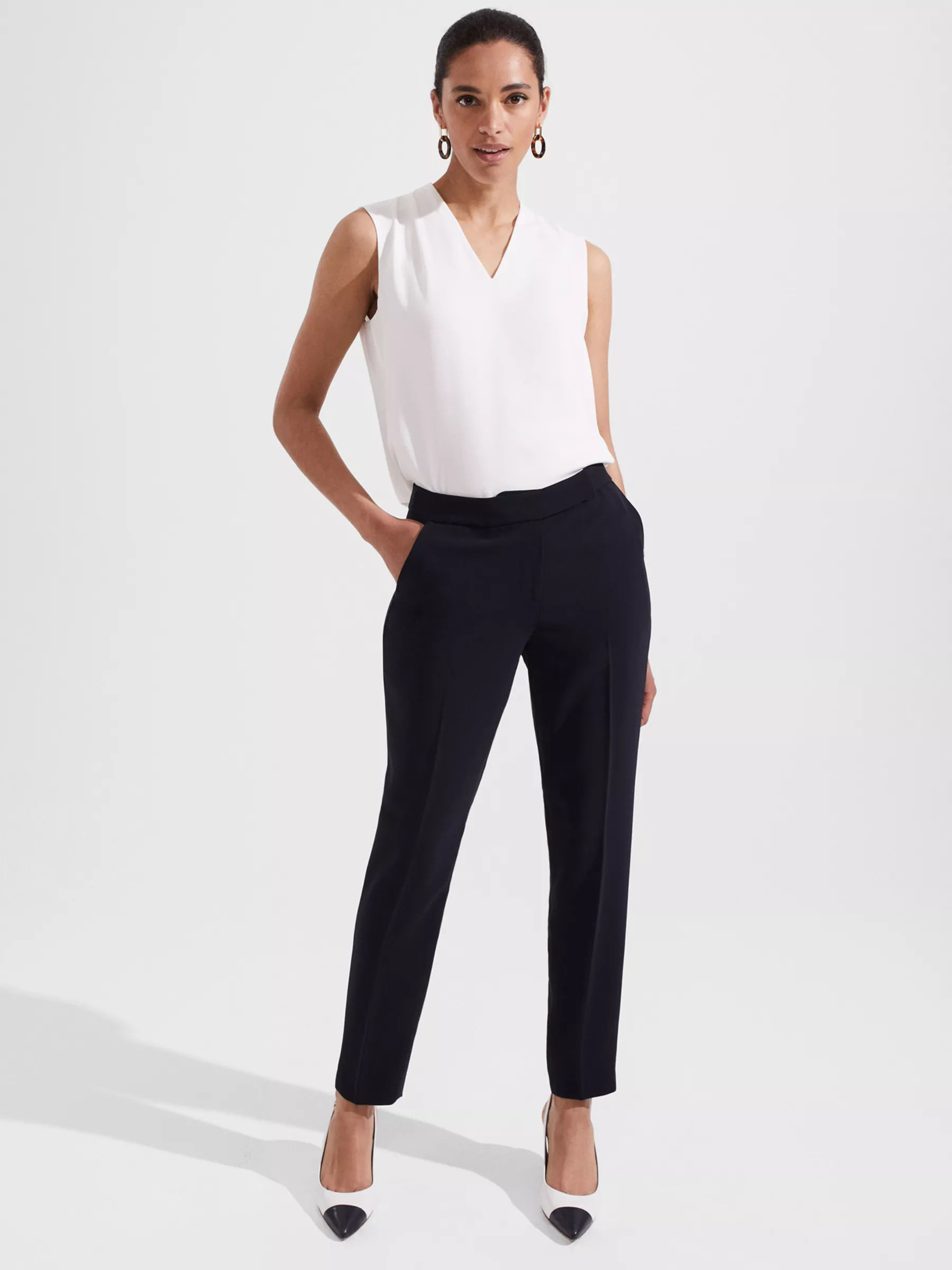 Women's Casual Trousers Plain Colour Elastic Waist Button Pocket Casual  Slim Fashion Tapered Trousers Elegant Leather Trousers Zip Between Legs  (Black, XXL) : Amazon.co.uk: Fashion