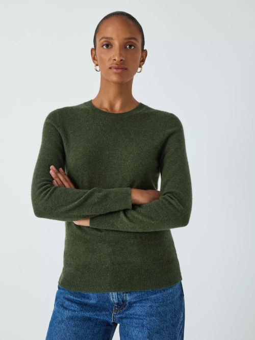 John Lewis Cashmere Crew Neck Cardigan, Grey at John Lewis & Partners