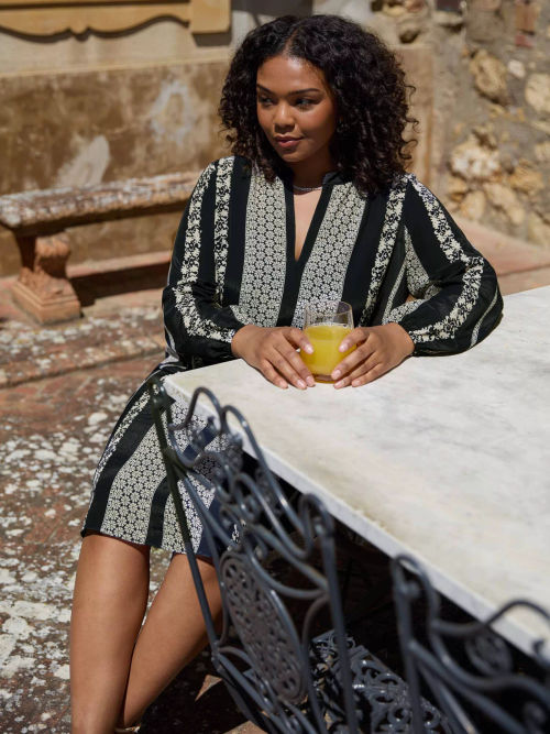 Live Unlimited Curve Batik Stripe Placement Print Shirt Dress, Red, £89.00