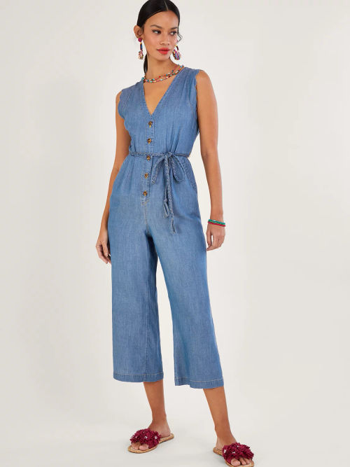 Yumi Light Denim Culotte Jumpsuit, Blue at John Lewis & Partners