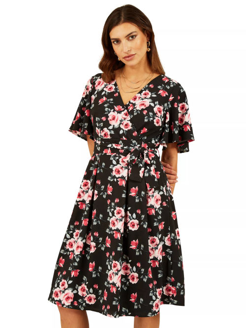 Mela Pink Ditsy Floral Wrap Midi Dress