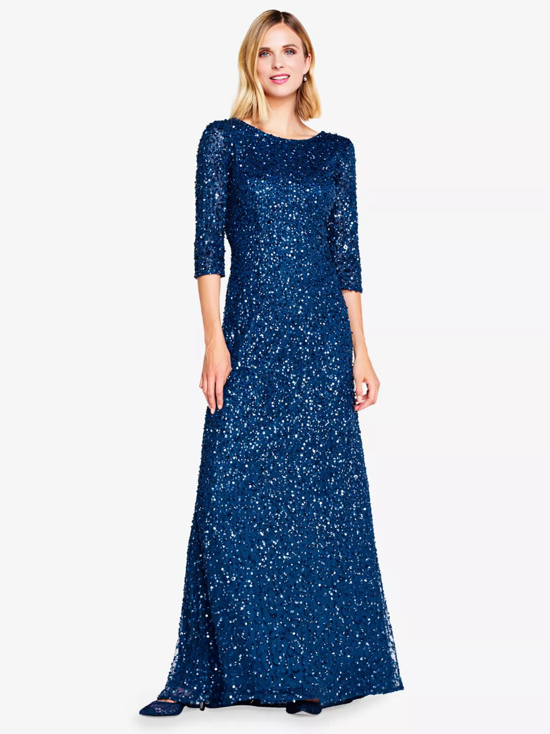 Adrianna Papell Beaded 3 4 Sleeve Mermaid Maxi Dress 349.00