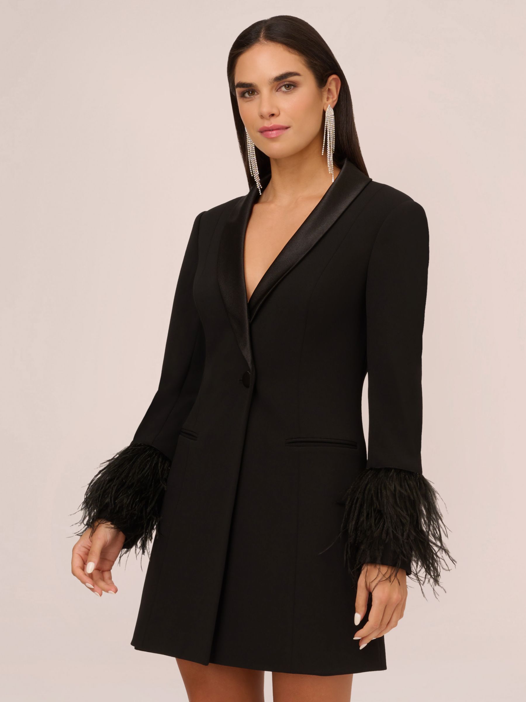 Aidan by Adrianna Papell Crepe Feather Cuff Blazer Dress Black