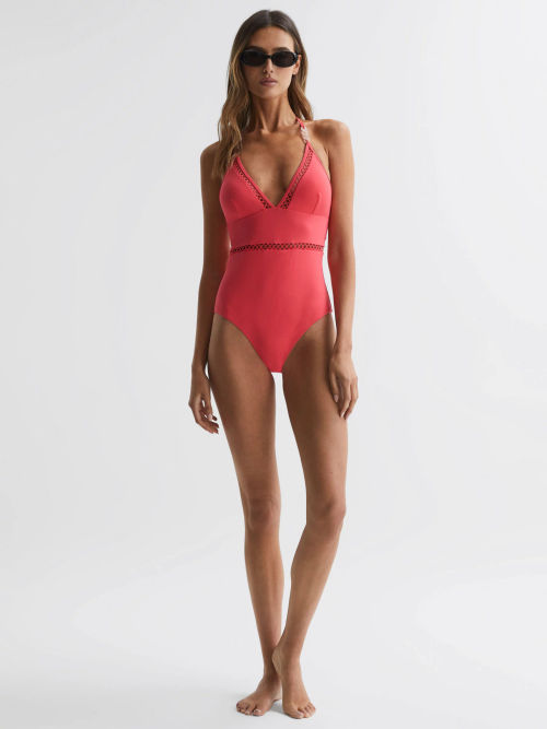 Reiss Isla Floral Print Plunge Neck Swimsuit - REISS