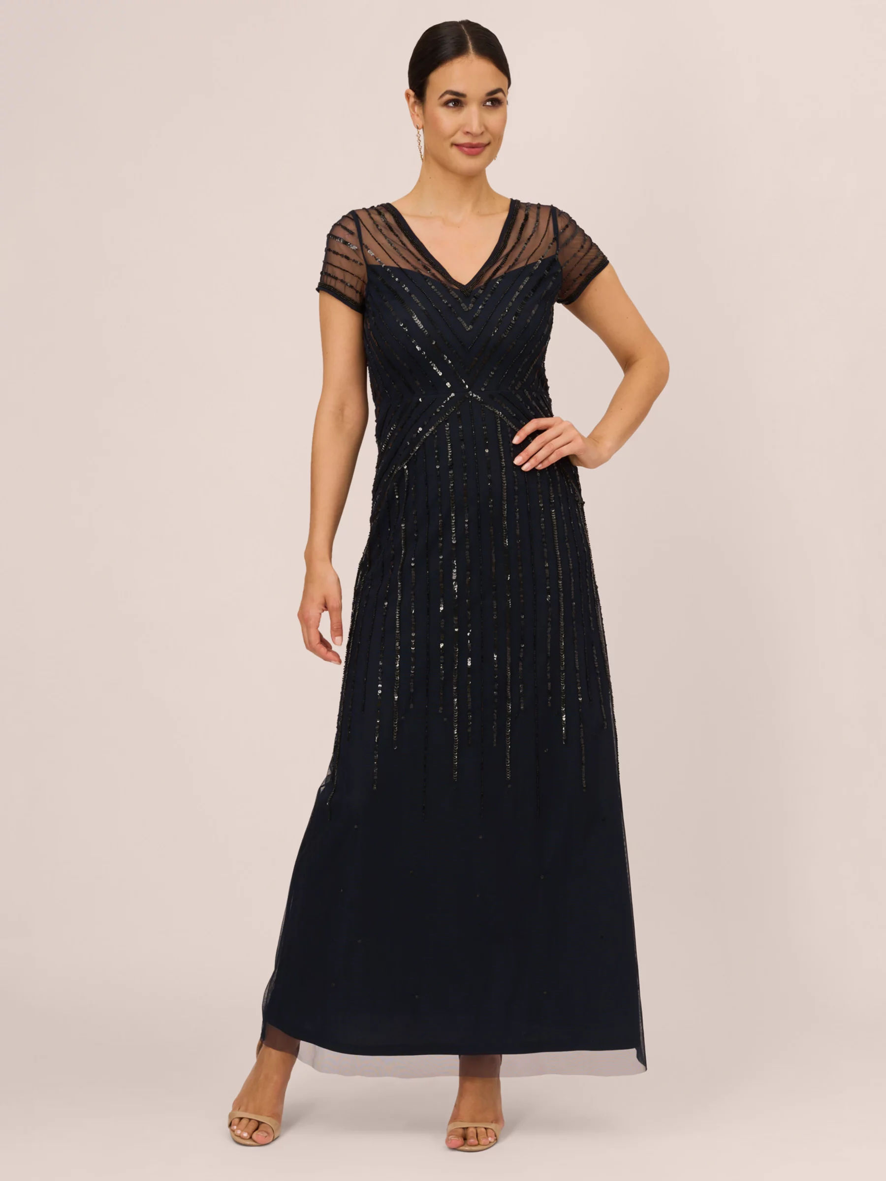 Adrianna Papell Beaded Cape Dress Midnight 399.00 Buchanan