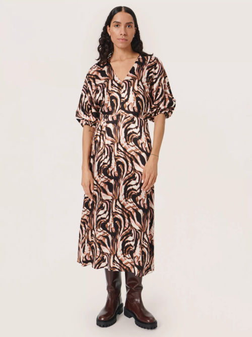 Soaked In Luxury Leighton Evita Swirl Print Midi Dress, Hot Fudge