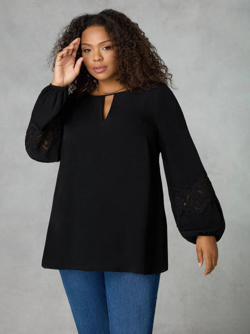 Monsoon Farah Floral Embroidered Blouse, Black at John Lewis & Partners