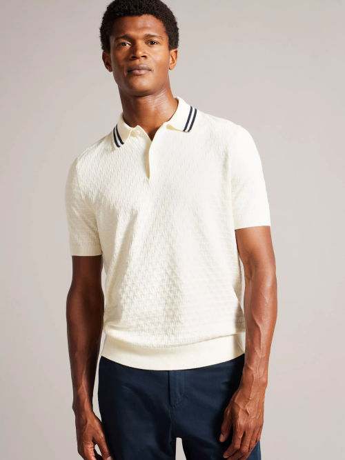 Ted Baker Botany Ribbed Silk Blend Polo Shirt, White