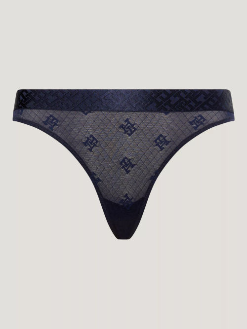 Tommy Hilfiger Black Tonal Logo Lace Thong