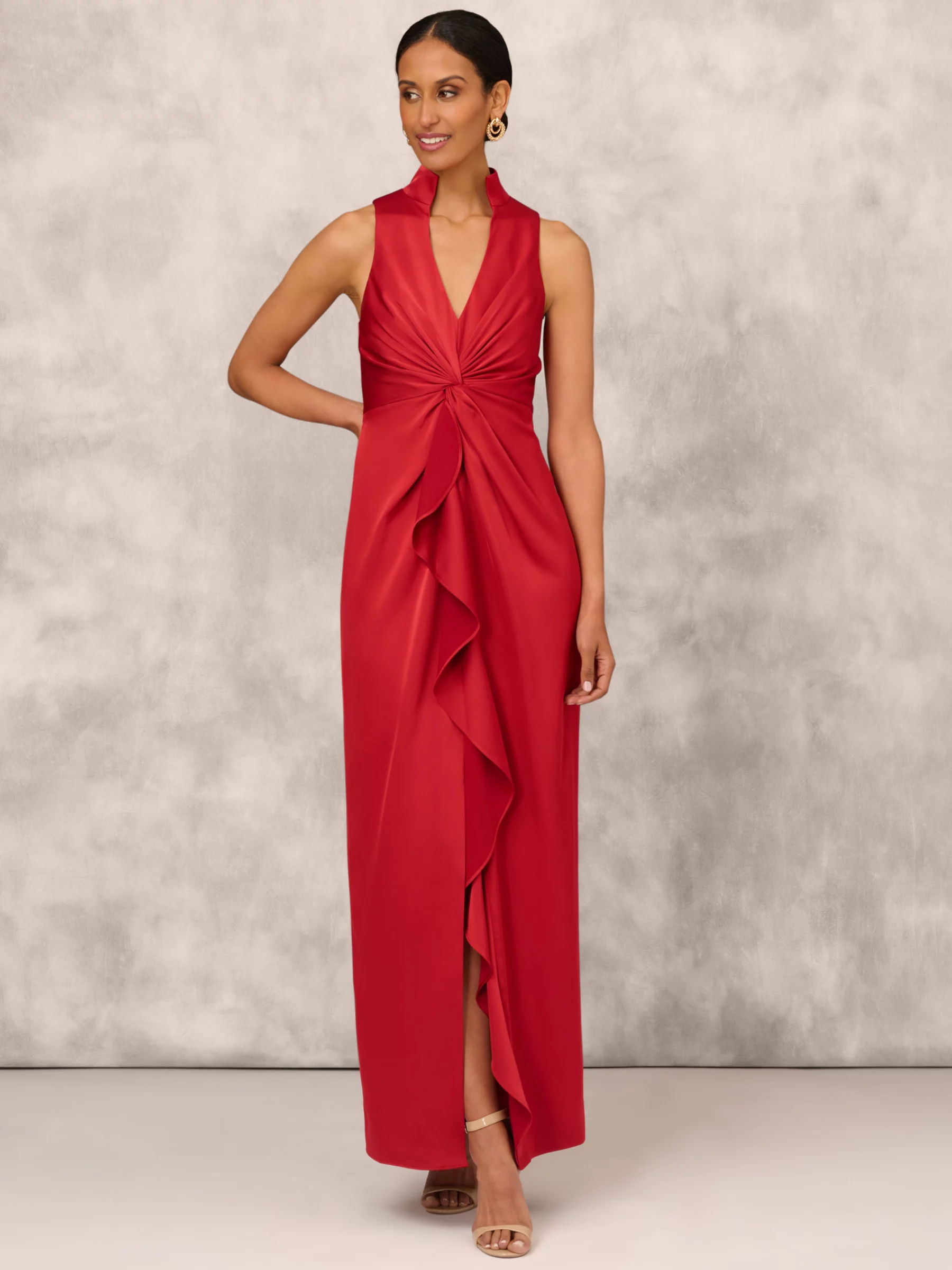 Aidan Mattox by Adrianna Papell Crepe Back Satin V Neck Maxi Dress