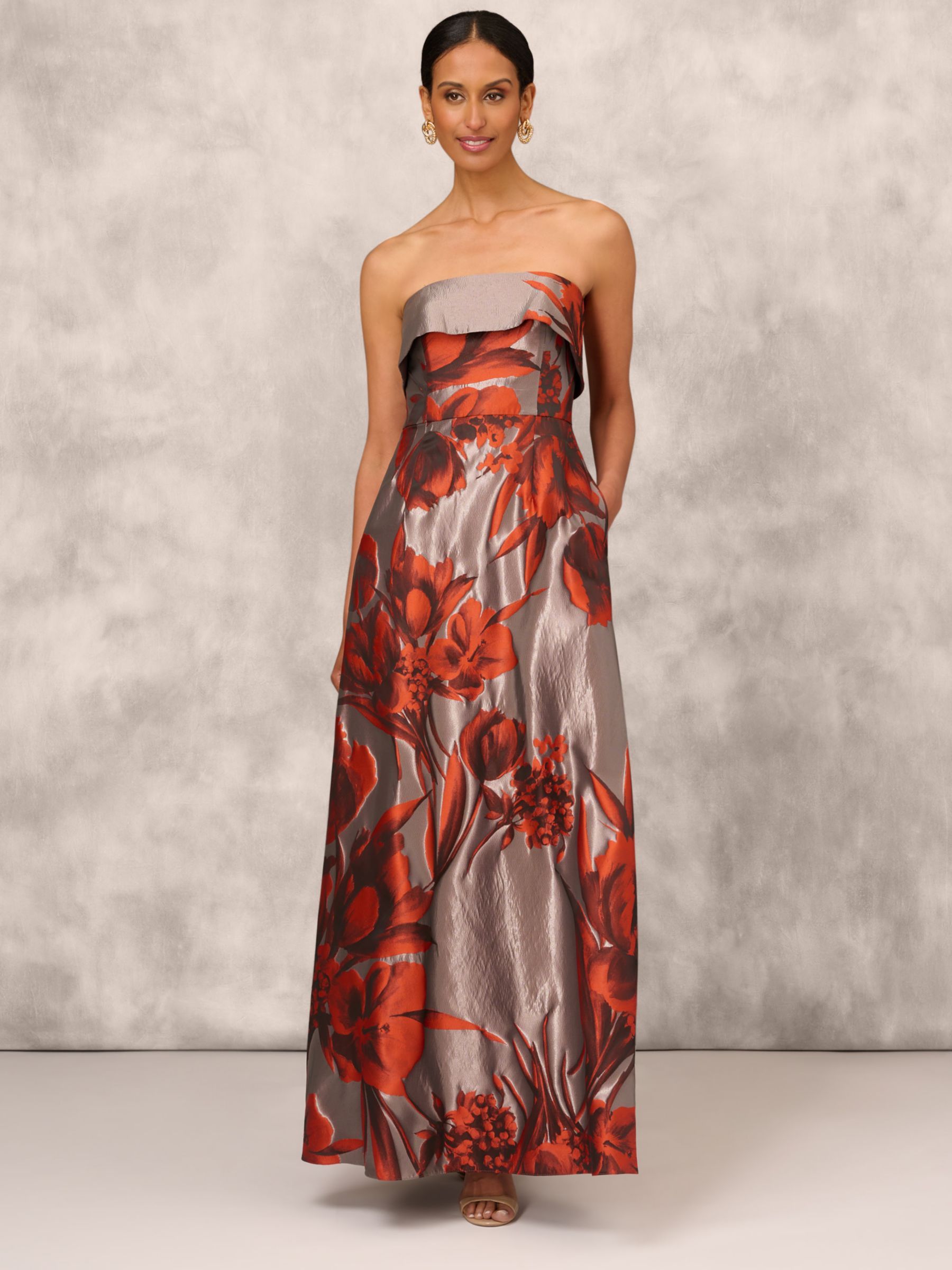 Aidan Mattox by Adrianna Papell Strapless Floral Jacquard Maxi