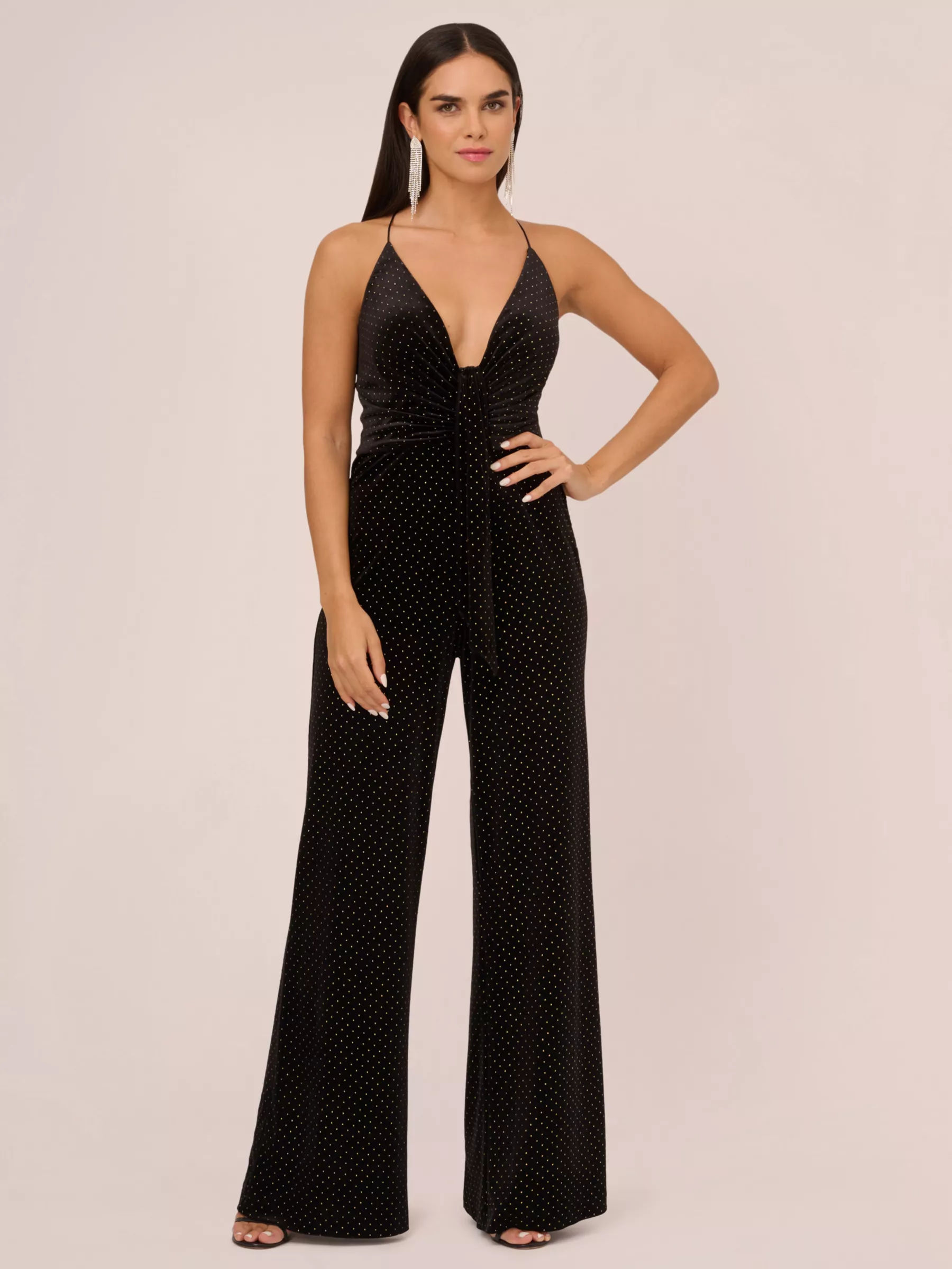 Aidan by Adrianna Papell Dot Velvet Jumpsuit Black 250.00