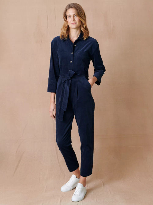 Cape Cove Sia Zip Front Jersey Jumpsuit, Navy, XS