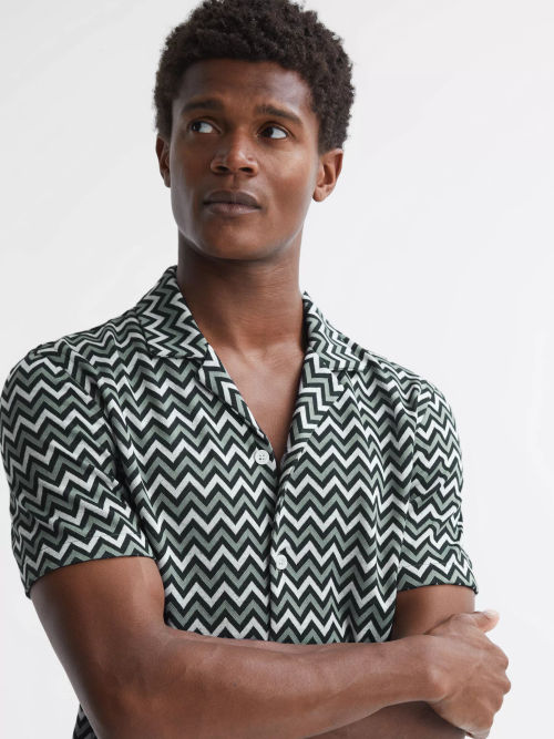 Sage Bandana Printed Cuban Collar Shirt