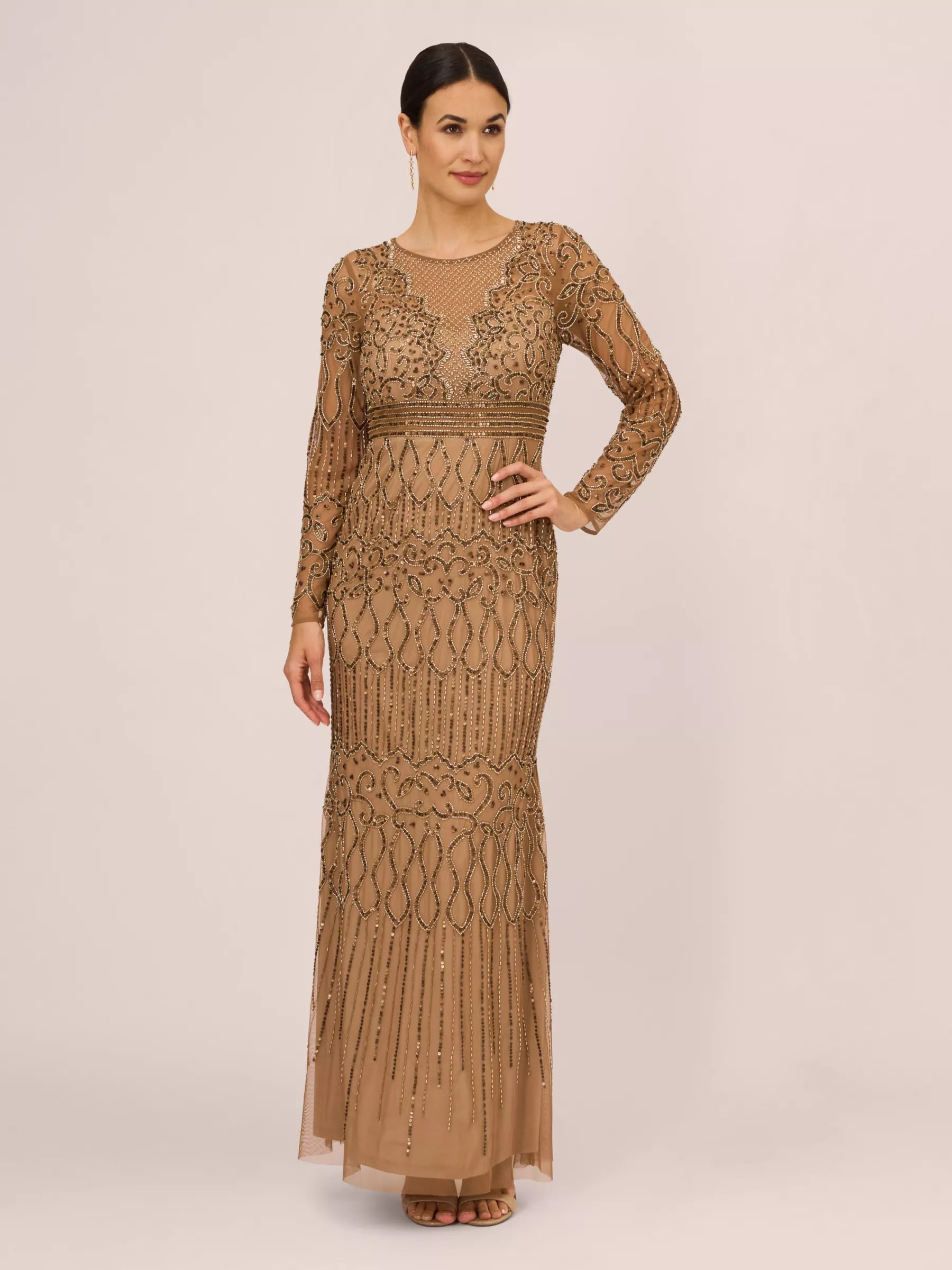 Adrianna Papell Covered Bead Maxi Dress Copper 349.00