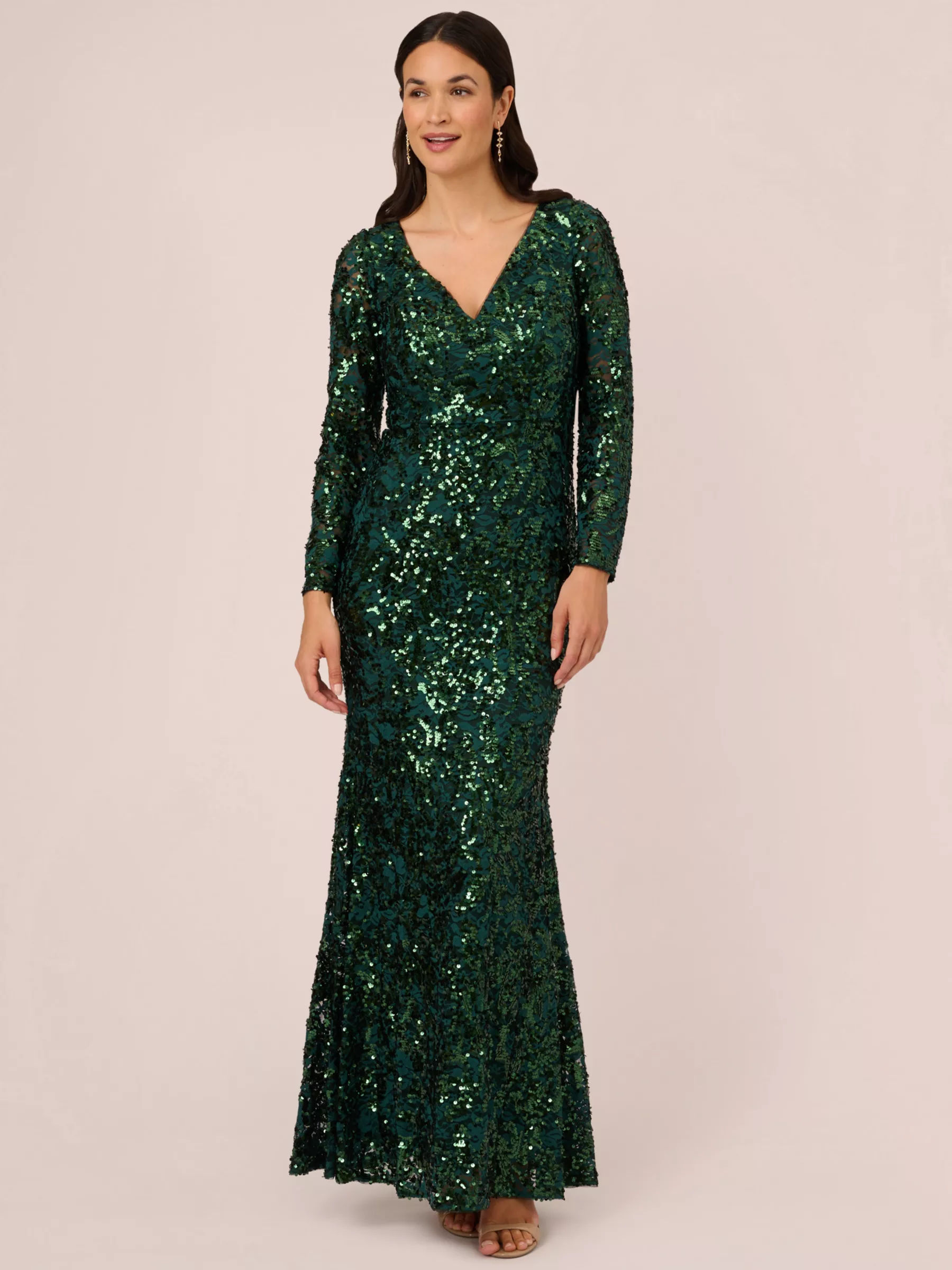 Adrianna Papell Sequin Lace Mermaid Maxi Dress Hunter 299.00