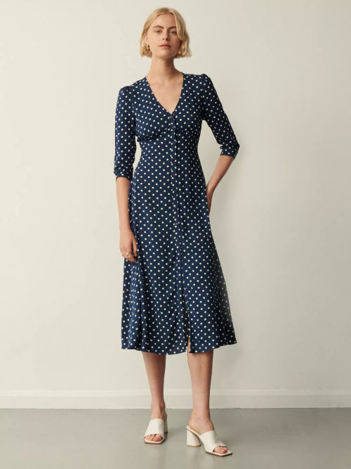 Boden Abigail Spot Ecovero Jersey Dress, Black/Milkshake Spot at John Lewis  & Partners