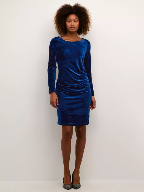 KAFFE Kelly Velvet Knee Length Dress, Midnight Marine