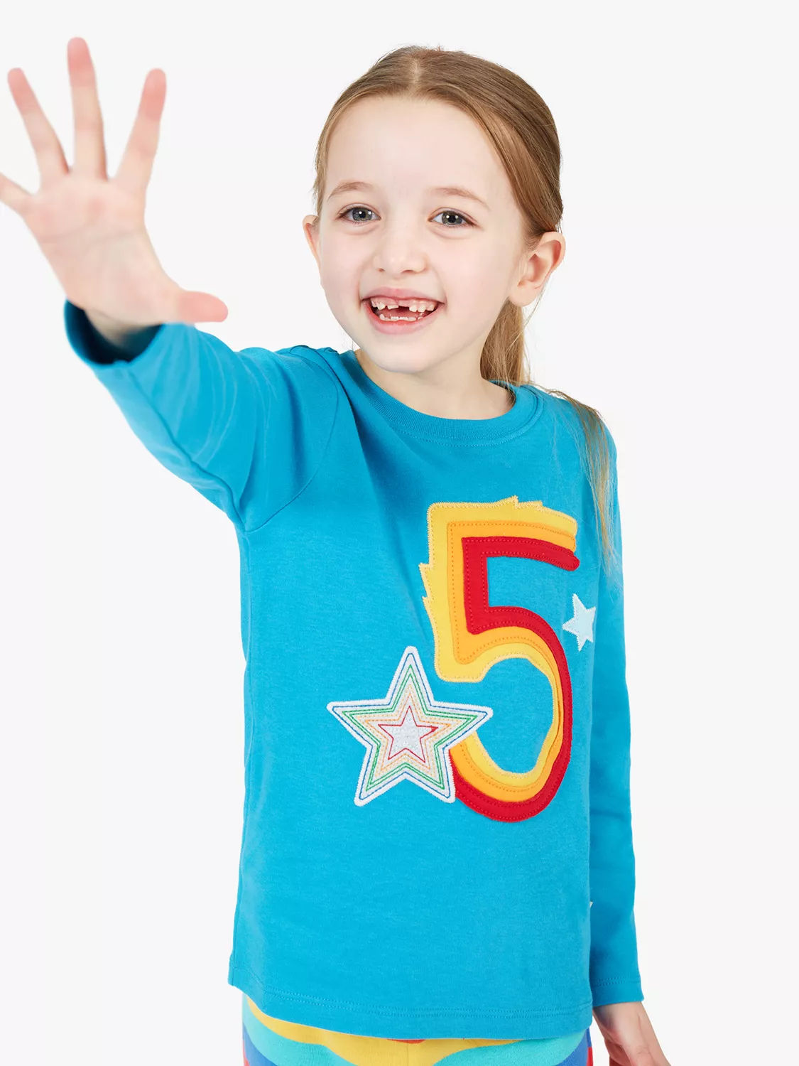 Frugi Kids' Magic Number 5 Organic Cotton Star T-shirt, Tobermory