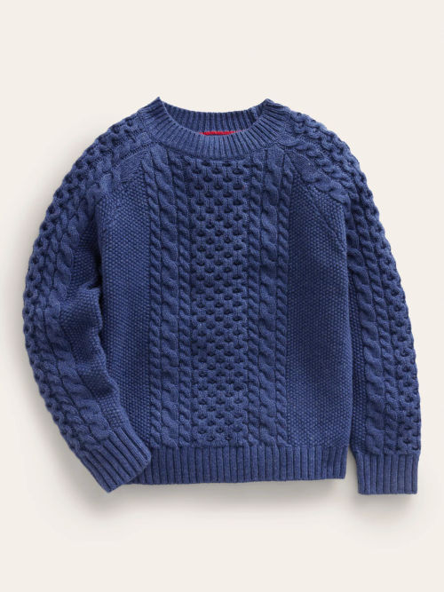 Cable-knit Sweater - Blue - Kids