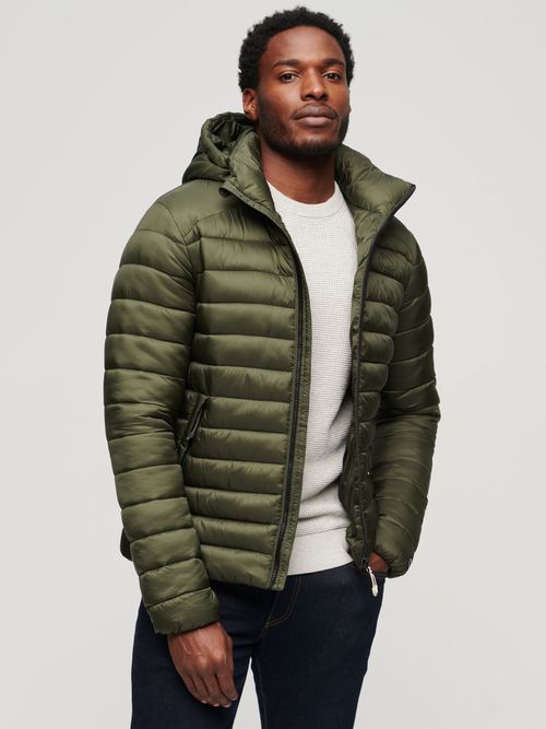 Superdry Hooded Microfibre Sports Puffer Jacket, Black at John Lewis &  Partners