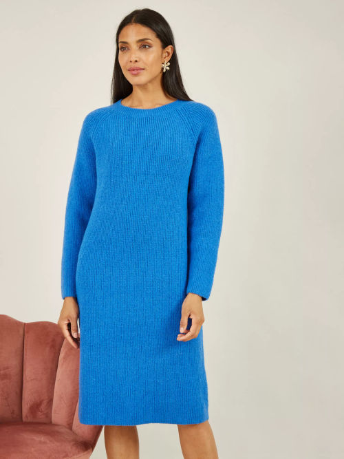 Yumi Green Roll Neck Knitted Midi Jumper Dress