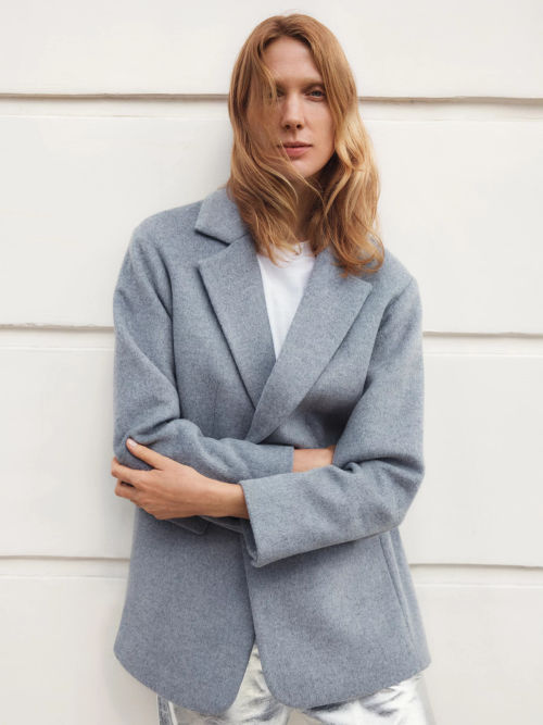 HUSH Long Wool Blend Trench Coat, Grey at John Lewis & Partners