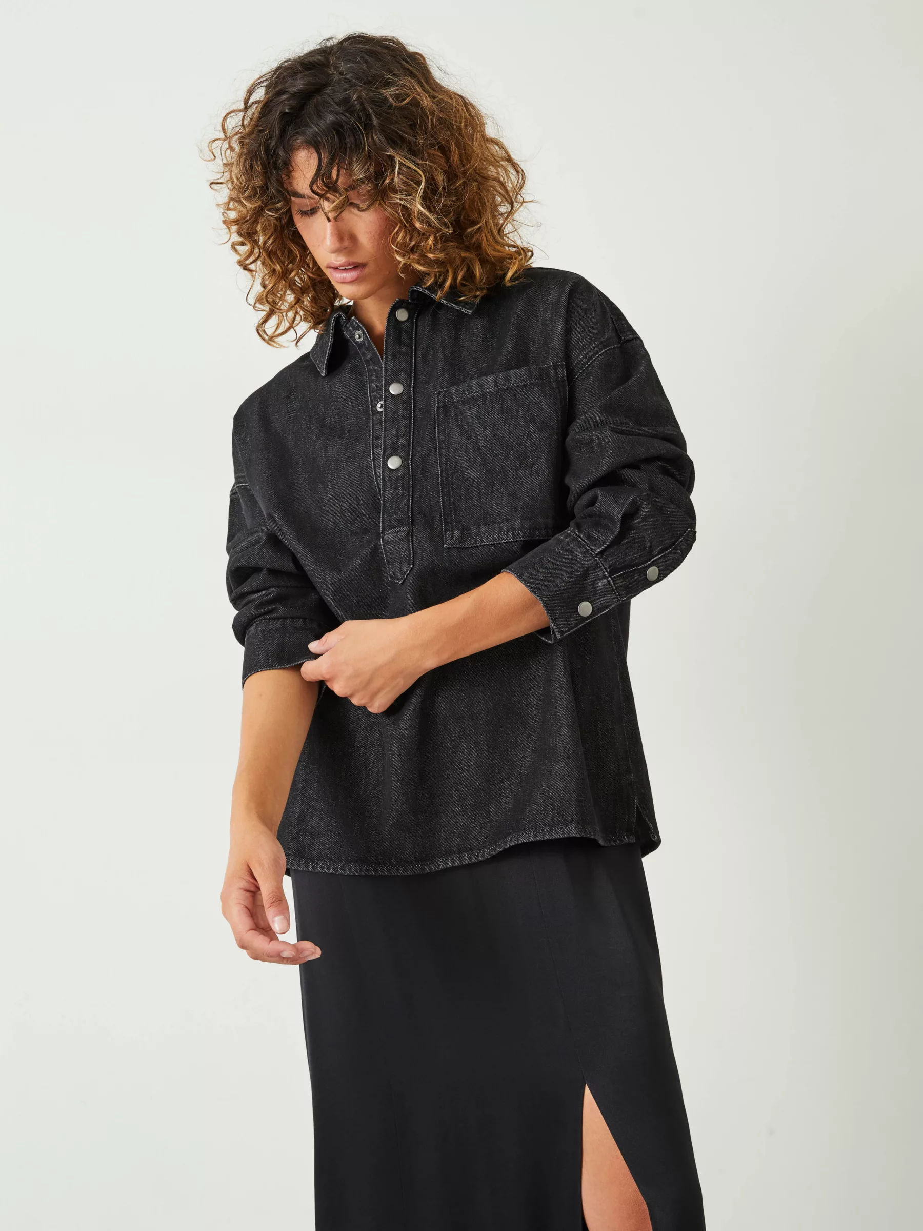 Axels Premium Denim Roper Western Snap Shirt In Nero | Axel's of Vail