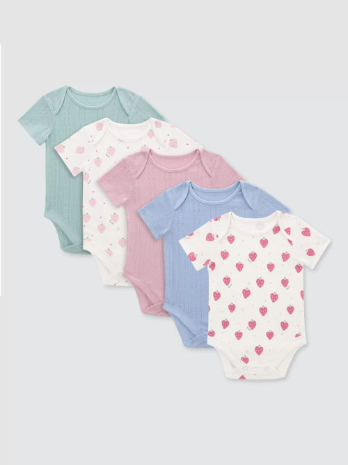 John Lewis Baby Wave Ribbed Bodysuit, Pack of 5, Multi at John Lewis &  Partners