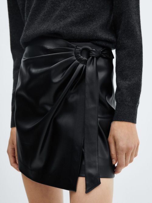 Black Faux Leather Wrap Around Belt Mini Skirt