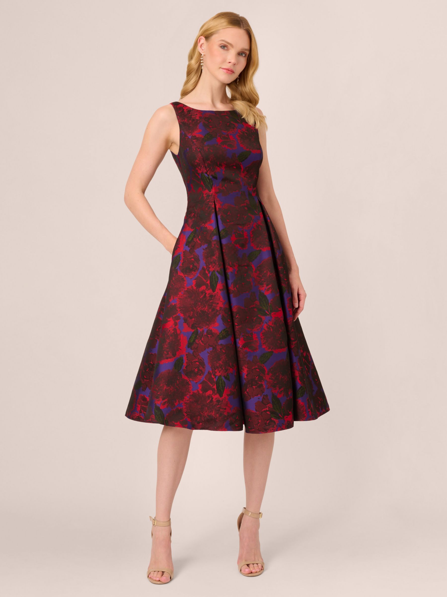 Adrianna Papell Jacquard Tea Dress Red Multi 249.00 Buchanan